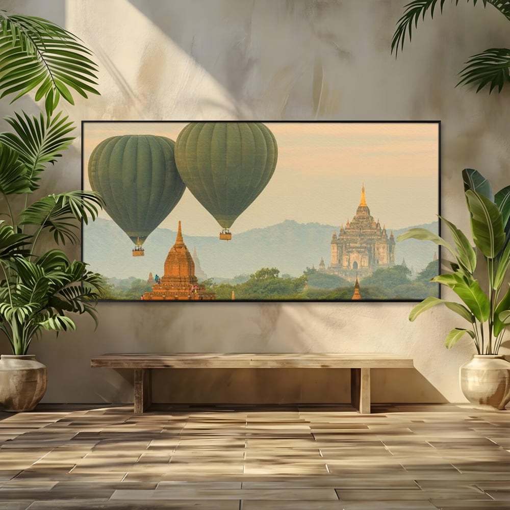 Tablou canvas cu tablou canvas cu peisaj din myanmar, in rama de aluminiu negru